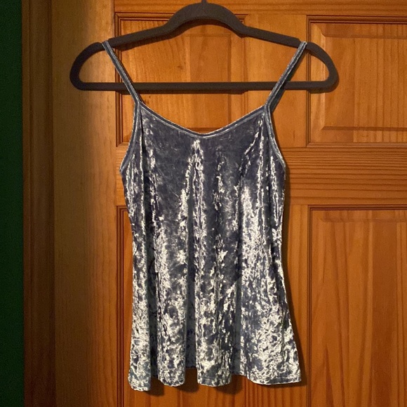 Baby Blue Crushed Velvet Spaghetti Strap Tank Top - Picture 3 of 5